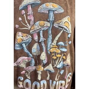NOBO No Boundaries Good Vibes Mushroom Sweatshirt | Acid Wash Brown | Juniors M